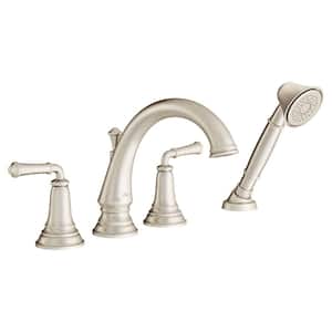 Delancey 2-Handle Deck-Mount Roman Tub Faucet with Hand Shower in Brushed Nickel