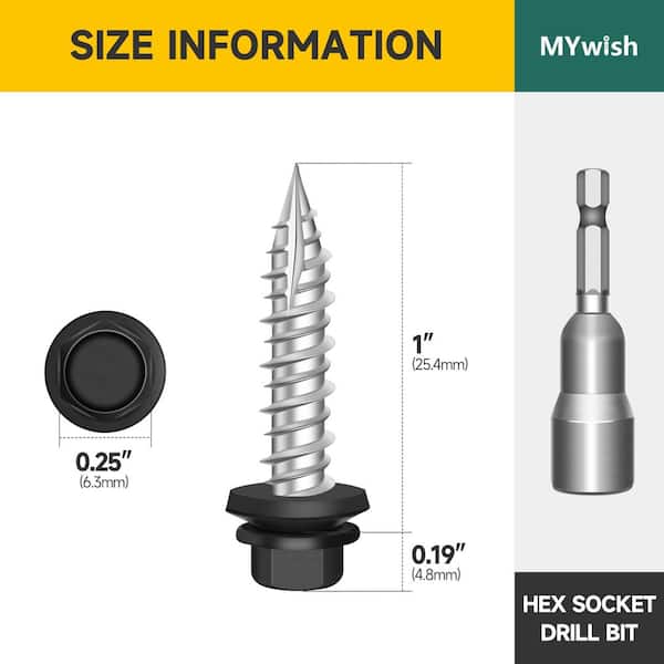 #10 x 1 in. Painted Black Hex Head Self Drilling Metal Roofing Screws with EPDM Rubber Washer (300-Piece/Case)