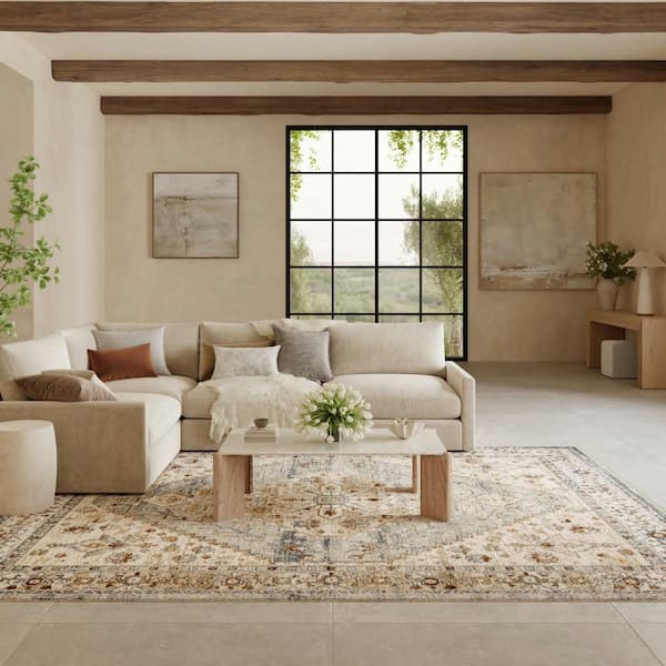 Pardis Blue Taupe 8 ft. x 10 ft. Center medallion Traditional Area Rug