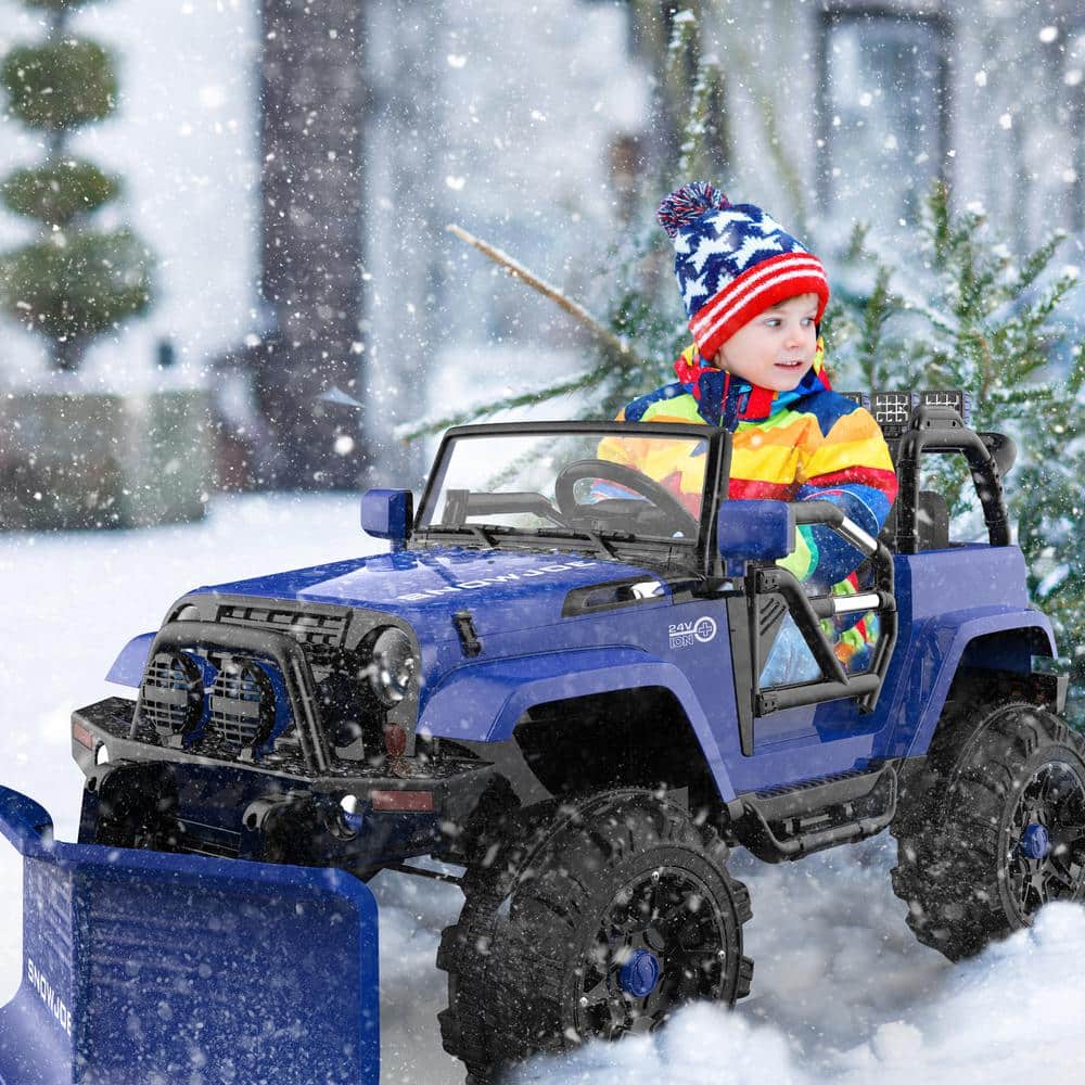 Blue 24-Volt Kids Ride-On SUV with Snow Plow and Remote