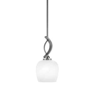 Olympia 1-Light Stem Hung Graphite, Mini Pendant-Light with White Marbleized Glass Shade, No Bulb Included