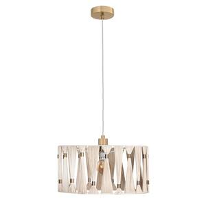 Macclenny 19 in. W 1-Light Brushed Brass Statement Pendant Light with Beige/Brushed Brass Textile Thread Drum Shade