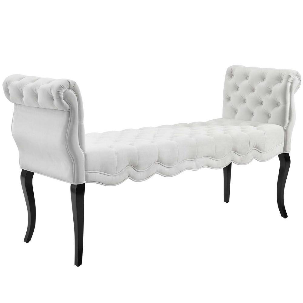 Elegant Adelia Performance Velvet Tufted Bench with Wenge Wood Legs - White
