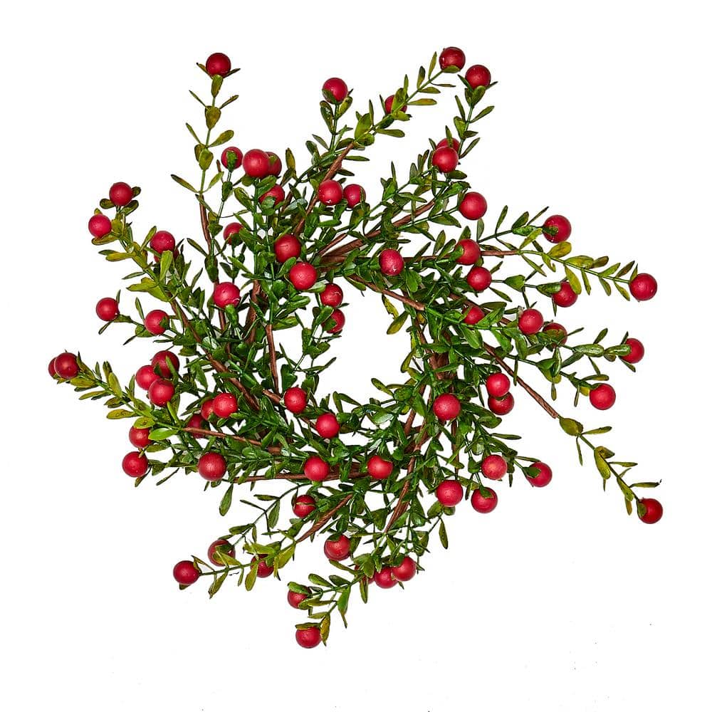 11 in. Boxwood and Berry Candle Ring with 3.25 in. I.D. (Set of 2)