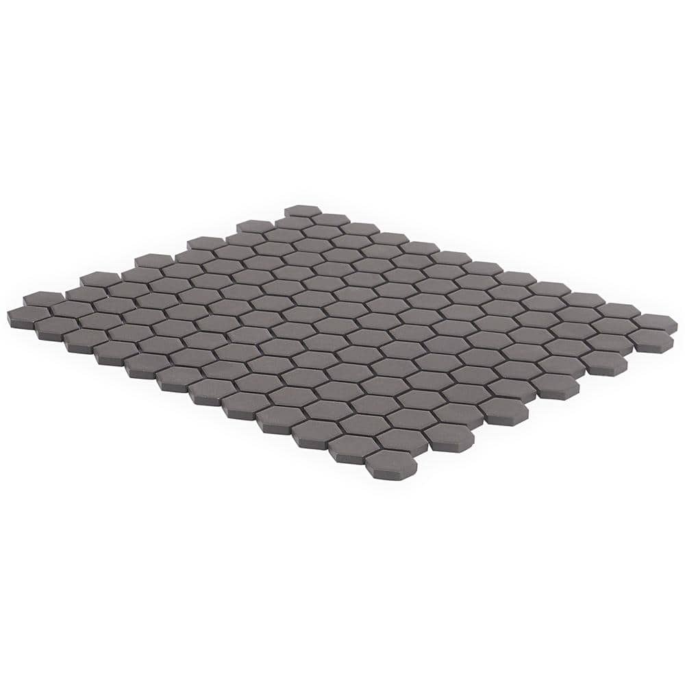 Slim 10.23" x 11.81" Black Polished Porcelain Mosaic Tile