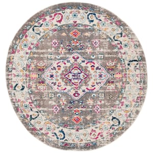 Madison Taupe/Ivory 7 ft. x 7 ft. Geometric Border Floral Medallion Round Area Rug