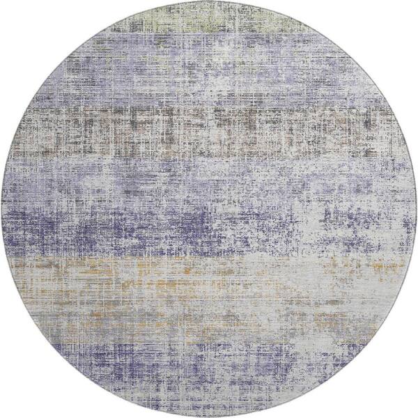 Mayfield Premium Machine Washable Abstract AMF2388 Lavender 8 ft. x 8 ft. Round Rug