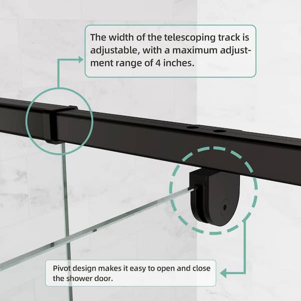 44-48 in. W x 71 in. H Framed Pivot Shower Door in Matte Black with 1/4 in. Crystal Clear Tempered Glass