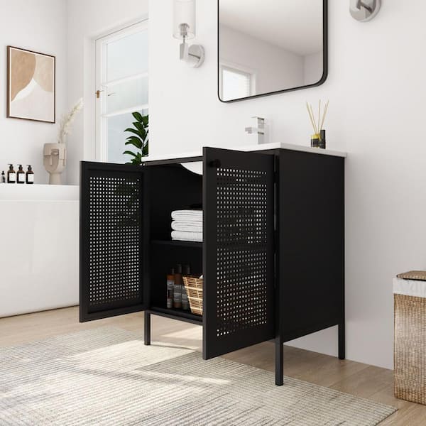 Anky 30 in. W x 18.3 in. D x 33.4 in. H Single Sink Bath Vanity in Black with White Ceramic Top