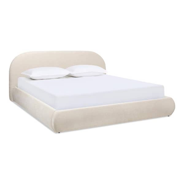 Jennifer Taylor Archie Puffy Grounded Upholstered Platform Bed in Oatmeal Light Beige Chenille