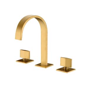 Contemporary 8 in. Widespread Double Handle Bathroom Faucet in Brushed Gold