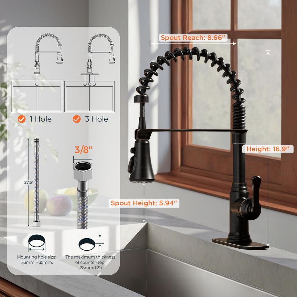 Oil-Rubbed Bronze High-Arc Kitchen Faucet with Pull-Down Spray