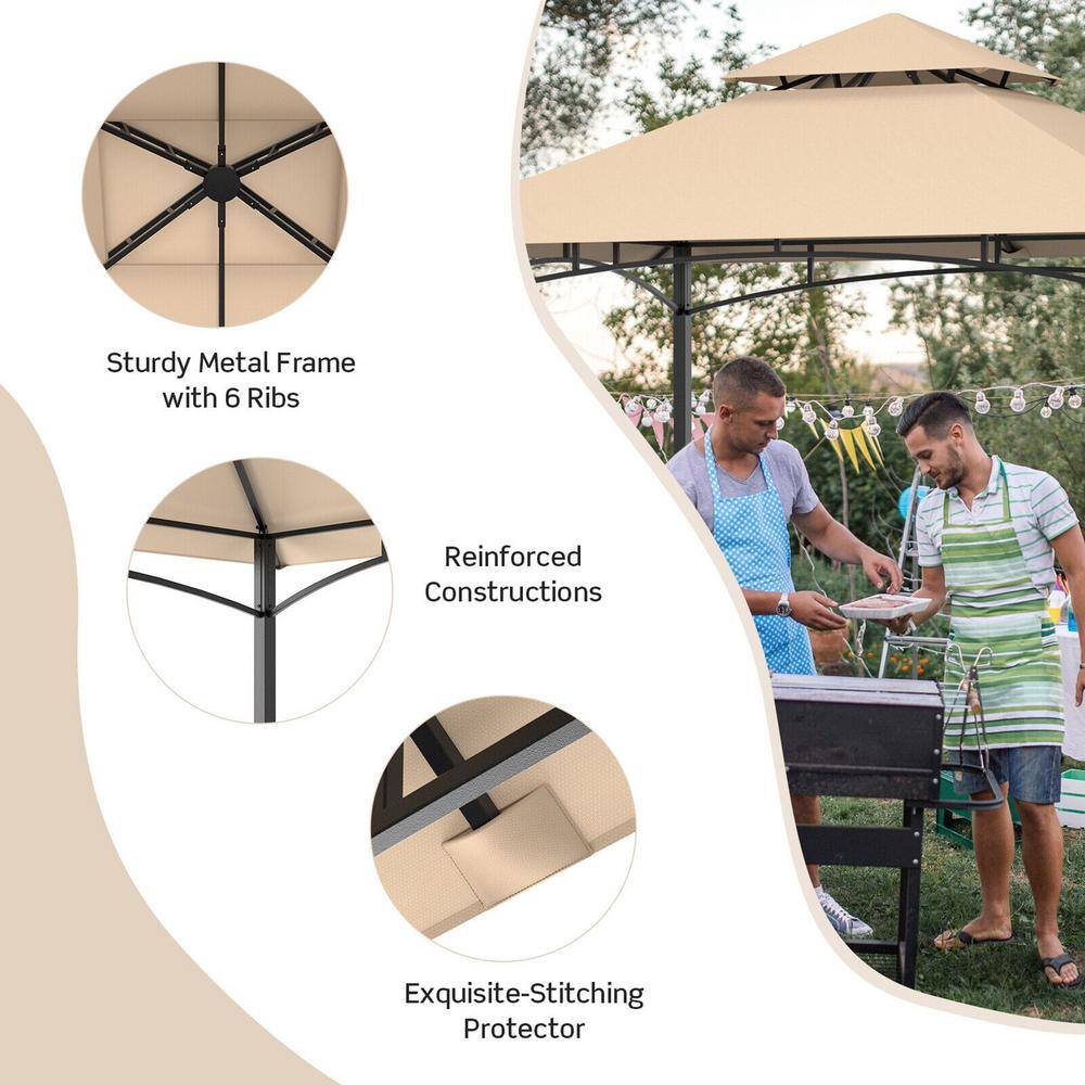 Beige 8 x 5 Feet 2-Tier BBQ Grill Gazebo with Metal Shelves