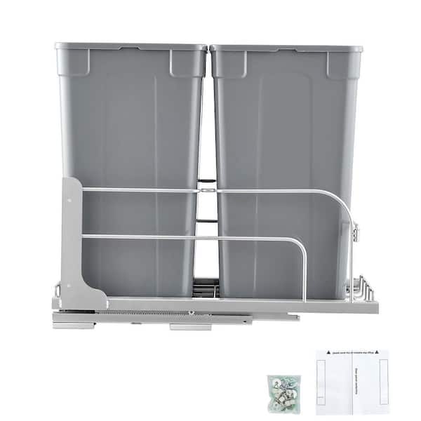 Pull-Out Trash Can 27 qt. x2, Under Mount Kitchen Bin, Heavy Duty Soft-Close Bin with Door Kit, for Cabinet/Sink (Grey)