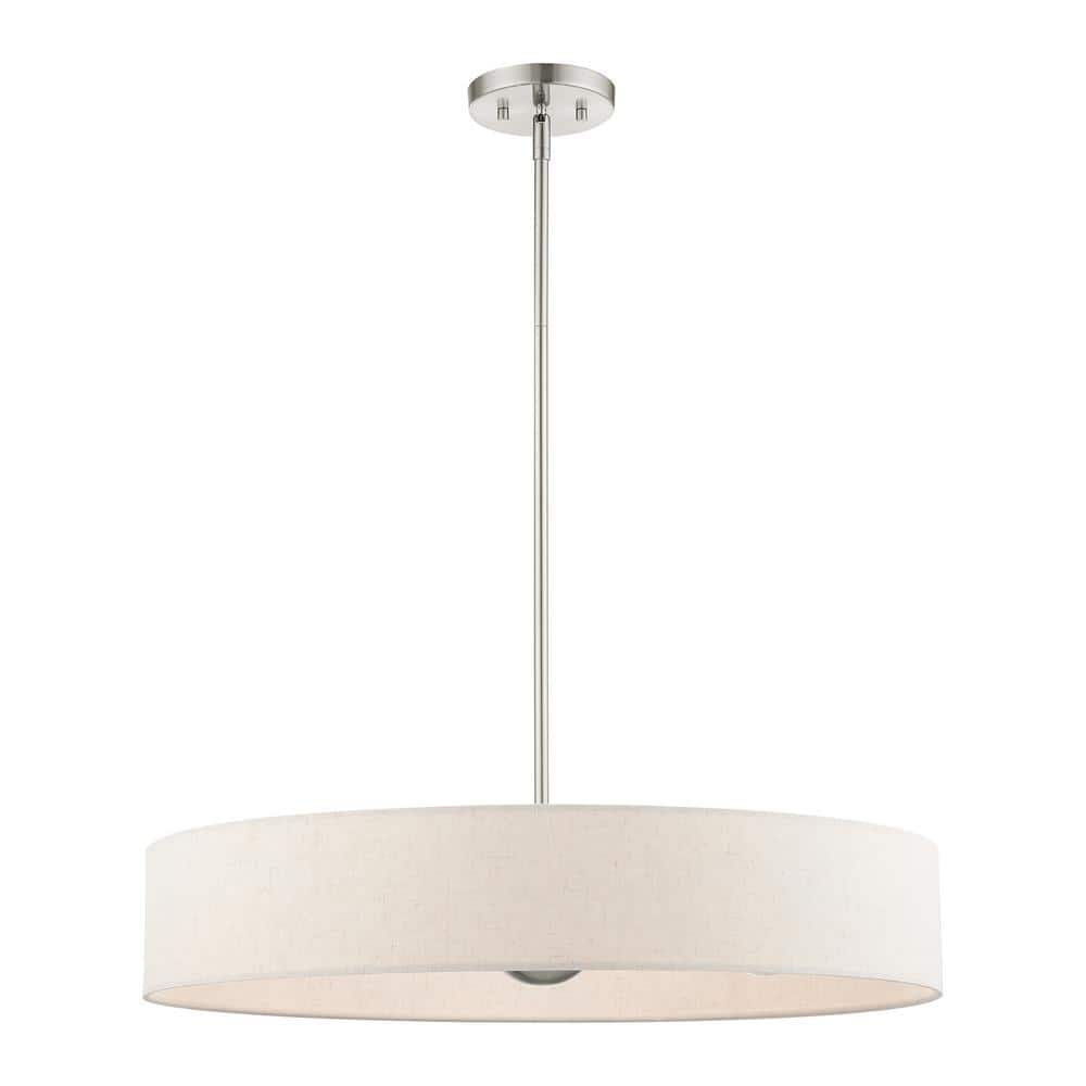 Venlo Brushed Nickel 5-Light Drum Pendant with Oatmeal Shade