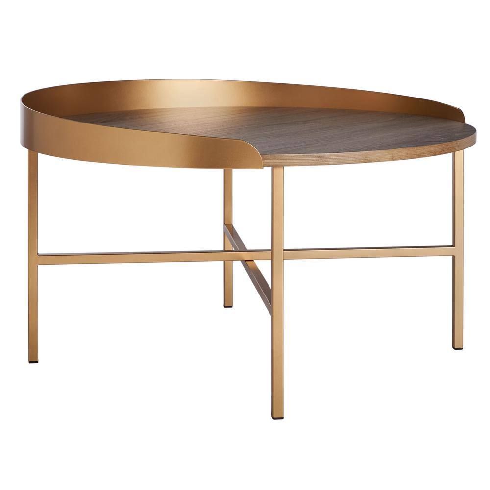 Prague Round Light Grey Oak and Gold Coffee Table