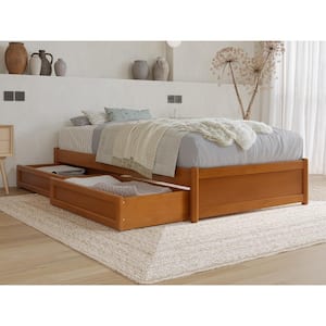 Barcelona Light Toffee Natural Bronze Solid Wood Frame Twin XL Panel Platform Bed with Storage Drawers