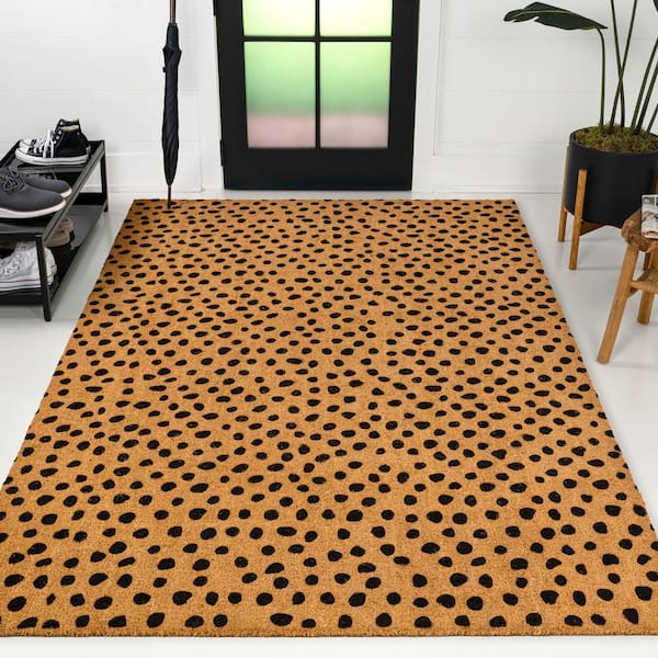 Daphne Modern Classic Animal-Spot Bordered Coir Natural/Black 4 ft. x 6 ft. Indoor/Outdoor Area Rug