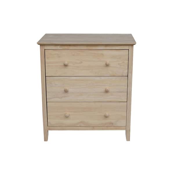 International Concepts Brooklyn 3-Drawer Unfinished Wood Chest of Drawers