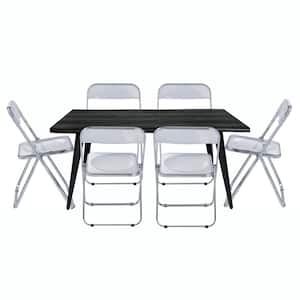 Lawrence 7-Piece Dining Set with Acrylic Foldable Chairs and Rectangular Dining Table with Metal Legs, Clear