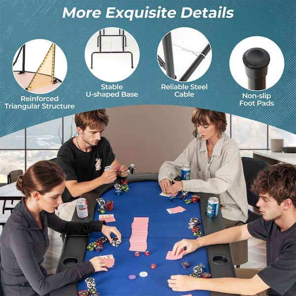 Tapis de Table de Poker Rond de 120 cm de Diamètre, Semelle en Caoutchouc de Table Lisse avec