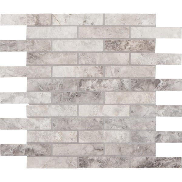 MSI Tundra Gray 12 in. x 12 in. x 10 mm Interlocking Polished Marble Mosaic Tile (1 sq. ft.)