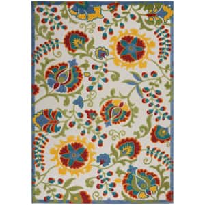 Aloha Ivory/Multicolor 4 ft. x 6 ft. Floral Modern Indoor/Outdoor Patio Area Rug