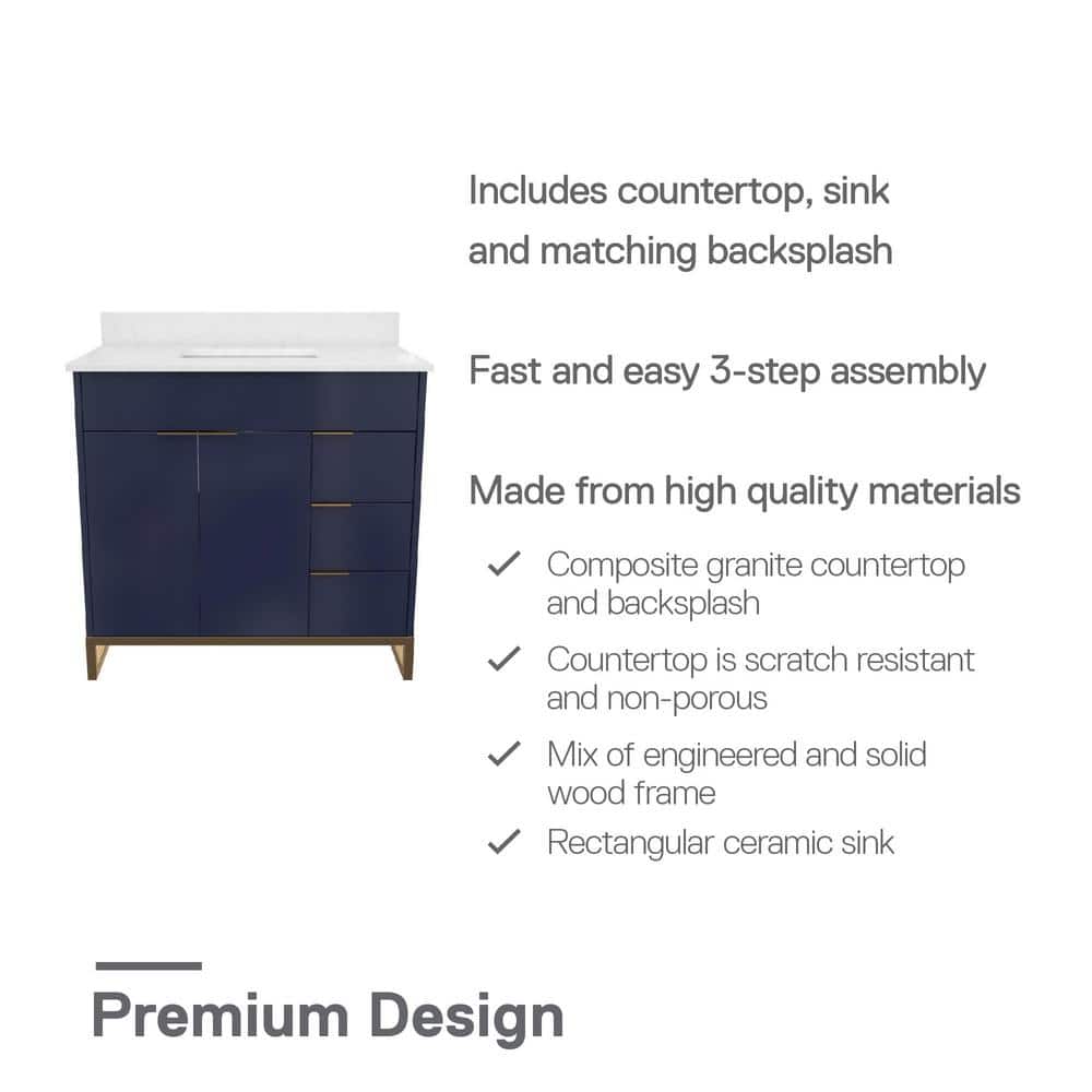Leona 36" Navy and Gold Metal Bathroom Vanity