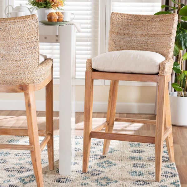 Ridley 42.5 in. H White Wash Seagrass and Mahogany Wood Bar Stool