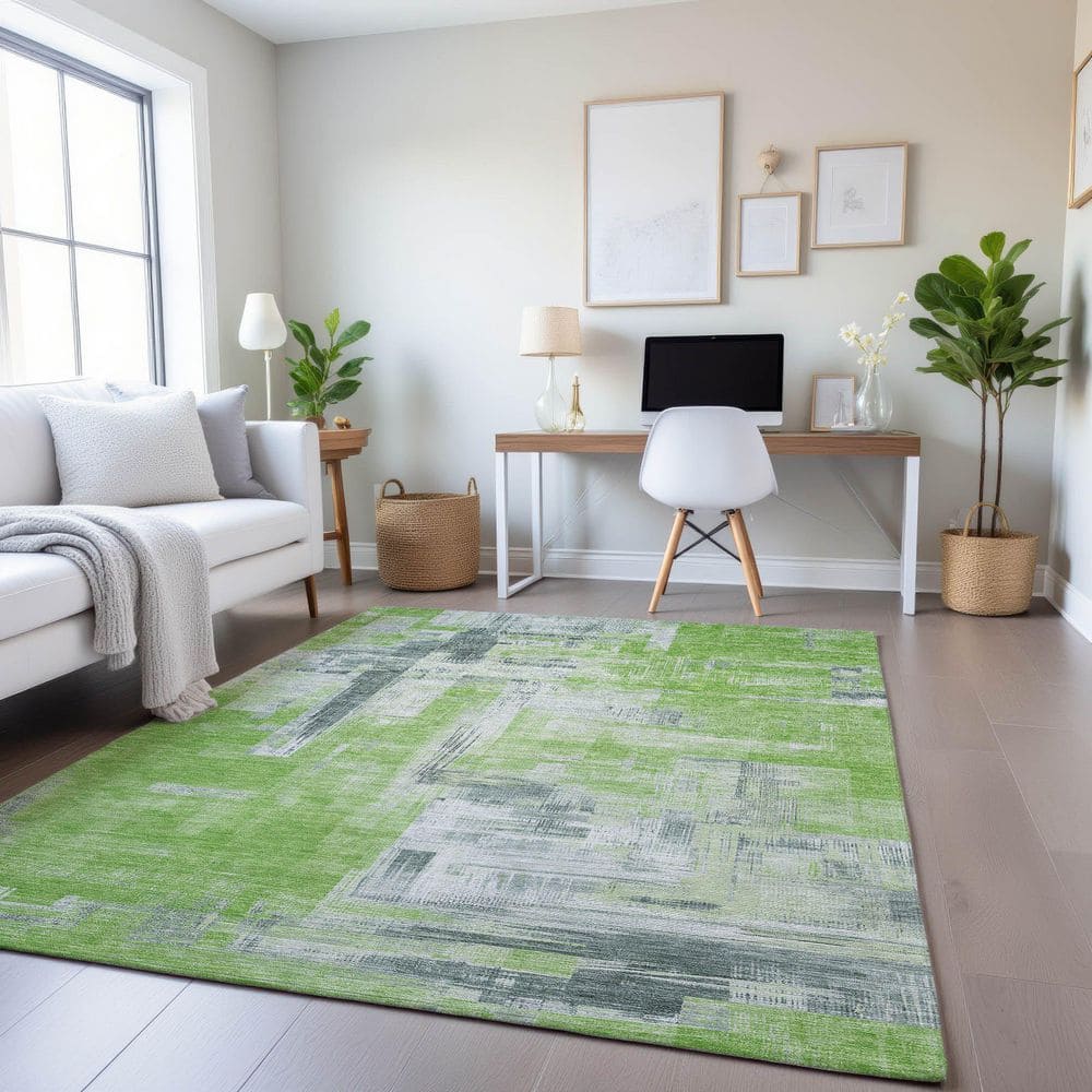 Mayfield Premium Machine Washable Abstract AMF1338 Aloe 3 ft. x 5 ft. Area Rug price history on PriceWatchPro