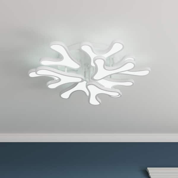 aiwen Modern 29.52 in. Unique White Acrylic Dimmable LED Flush Mount Ceiling Light with Remote