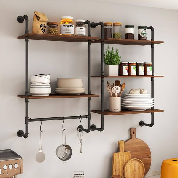 24.02 in. W x 11.73 in. D Walnut MDF Decorative Wall Shelf with 3