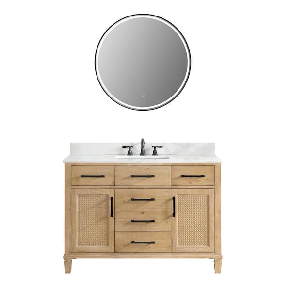 Altair Solana 48 in. W x 22 in. D x 34 in. H Single Sink Bath Vanity in Weathered Fir with White Quartz Top and Mirror