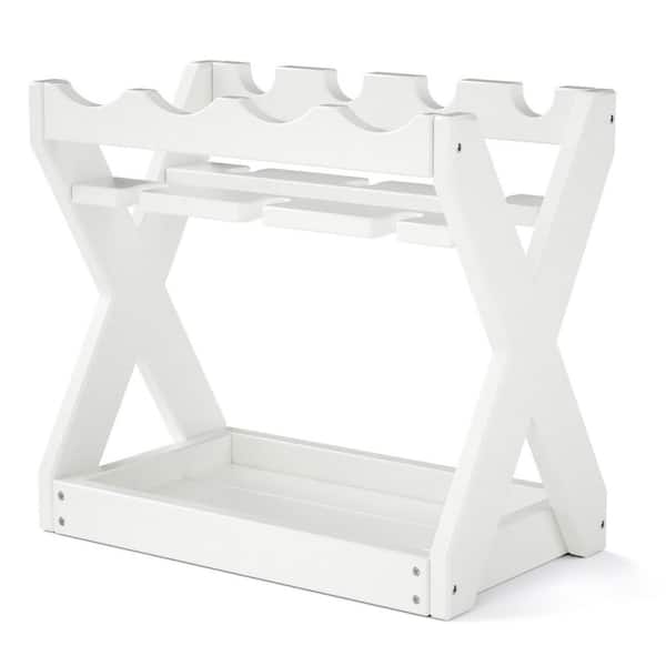 Tileon 4-Bottle White, Wine Rack HDPE Countertop with Cup Holders