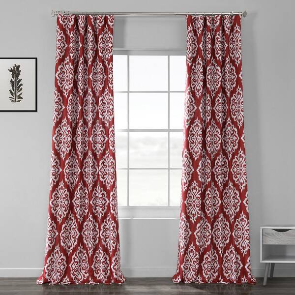 Exclusive Fabrics & Furnishings Cameo Red Printed Linen Textured Blackout Curtain - 50 in. W x 120 in. L (1-Panel)