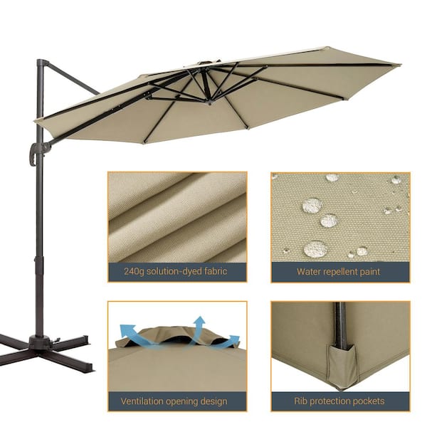 10ft Patio Umbrella 360° Rotation Offset Cantilever Outdoor Market Sunshade 7rib 