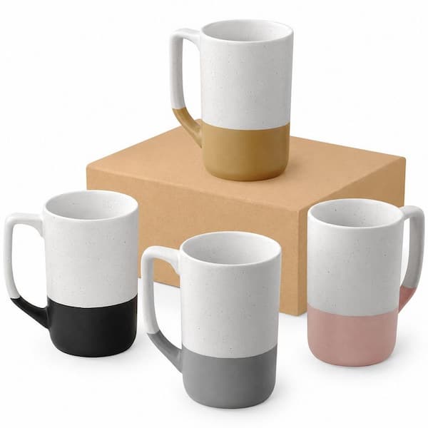 16 oz Multicolor Family Ceramic Coffee Mug Set, Porcelain Drinkware, Large Tea Cup with Handle, 4 Piece
