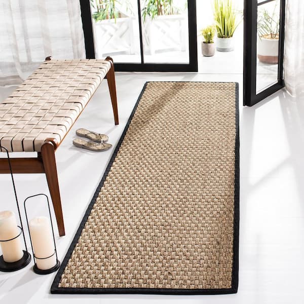Natural Fiber Natural/Black 3 ft. x 20 ft. Border Woven Runner Rug
