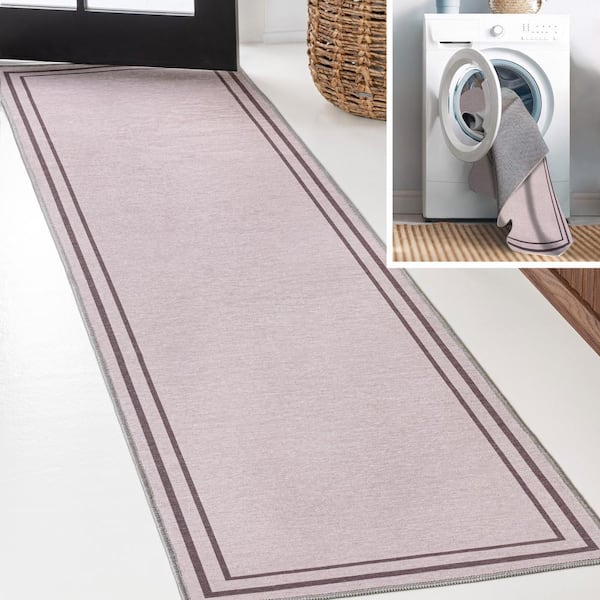 Sloane Classic 2-Stripe Border Washable Light Purple/Dark Purple 2 ft. x 8 ft. Runner Rug