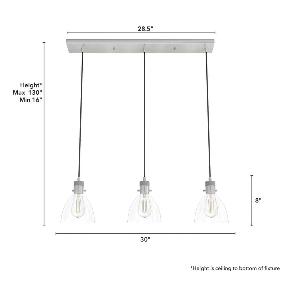 Van Nuys Brushed Nickel 3-Light Linear Cluster Pendant