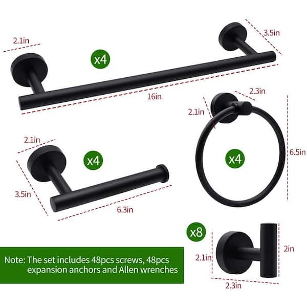 20-Piece Bathroom Hardware Set in Black with 16 in. Wall Mounted Hand Towel Bars, Towel Rings and More