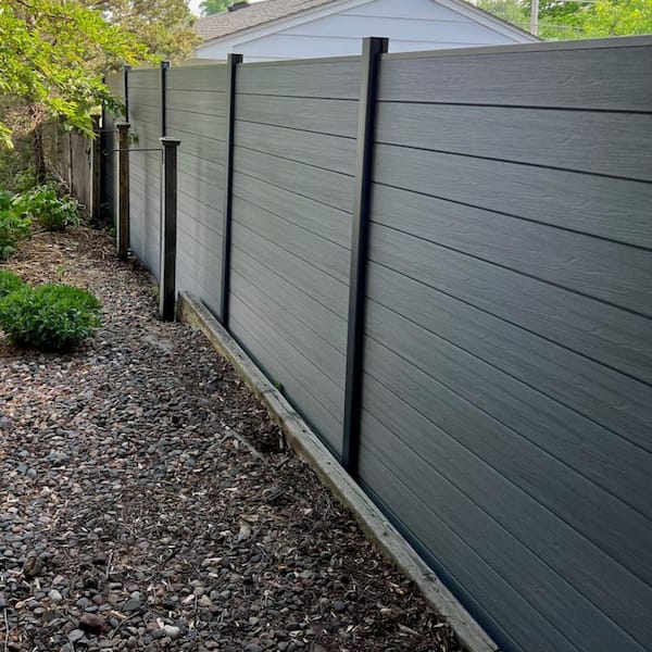 Complete Kit 6 ft. x 6 ft. Wood Grain Castle Gray WPC Composite Fence Panel w/Pronged Holders & Post Kits (10 set)