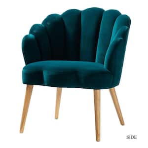Flora Teal Mid-century Modern Scalloped Tufted Velvet Barrel Chair with Wood Legs