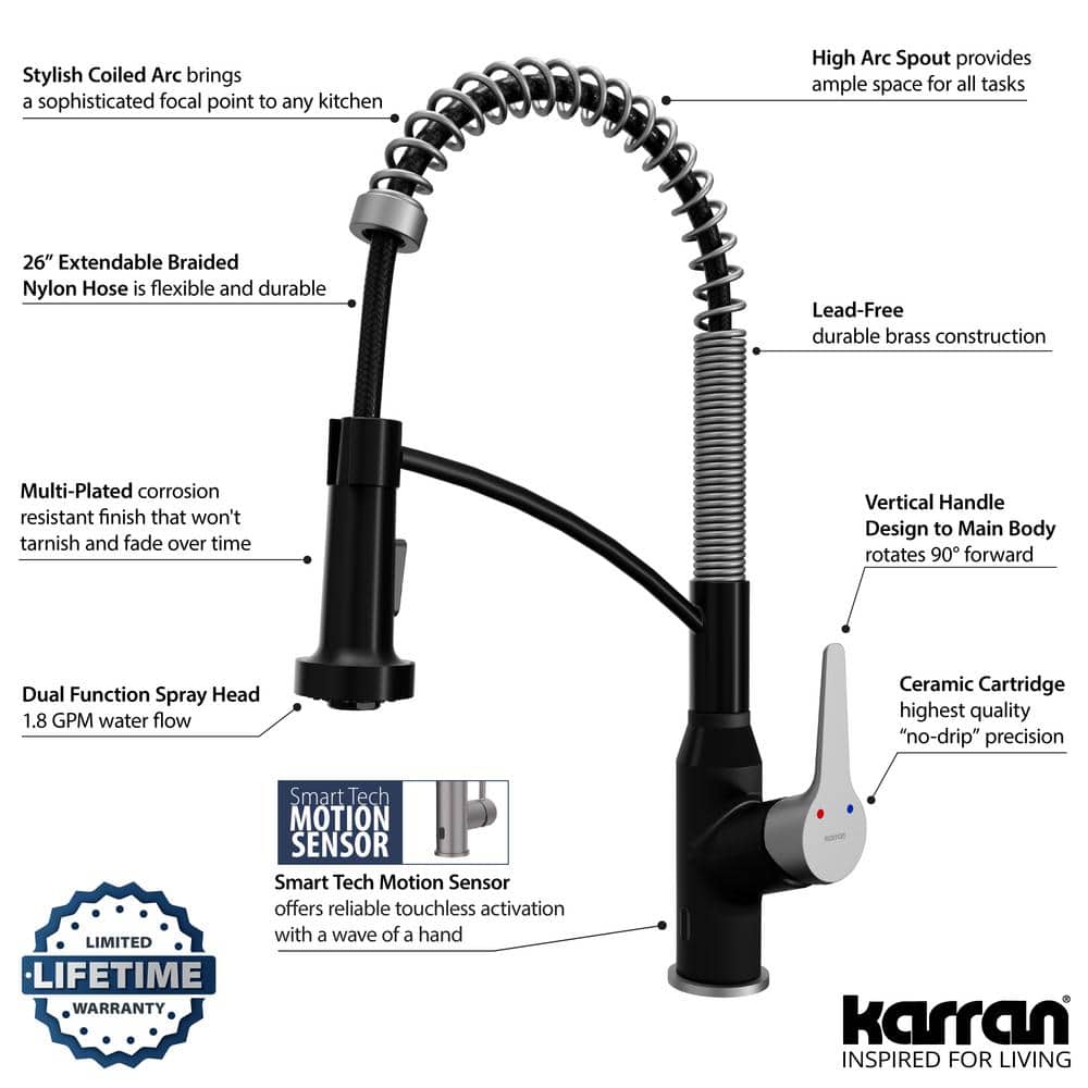 Matte Black and Stainless Steel Pull-Down Kitchen Faucet with Spray