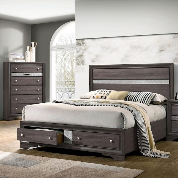 Furniture of America Ekon 2-Piece Gray Wood Queen Bedroom Set with 2-Foot Drawers and Chest