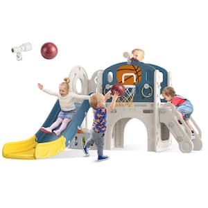 Petitt 5 ft. Blue Yellow 9-in-1 Toddler Slide Indoor Outdoor Slide Toddler Playset Toddler Playground