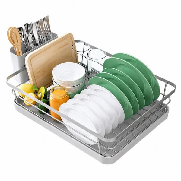 Stainless Steel Dish Drying Rack for Kitchen Counter with Cutlery Holder, Sink Organizer, 12 in W x 15.5 in L