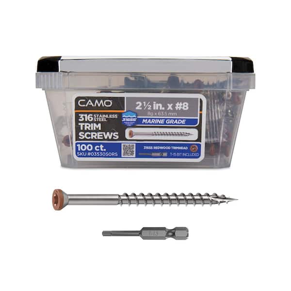 CAMO 2-1/2 in. #8 316 Stainless Steel Redwood Premium Star Drive Trim Screws (100-Count)