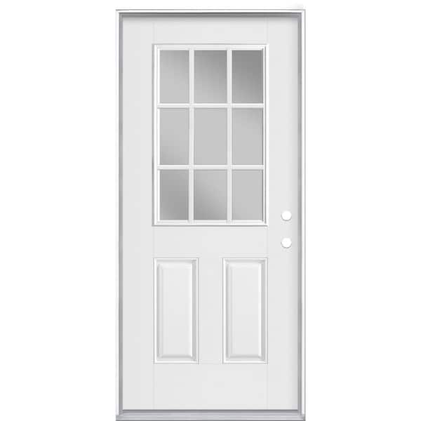 Masonite 36 in. x 80 in. 9 Lite Left Hand Inswing Primed White Smooth Fiberglass Prehung Front Exterior Door, Vinyl Frame
