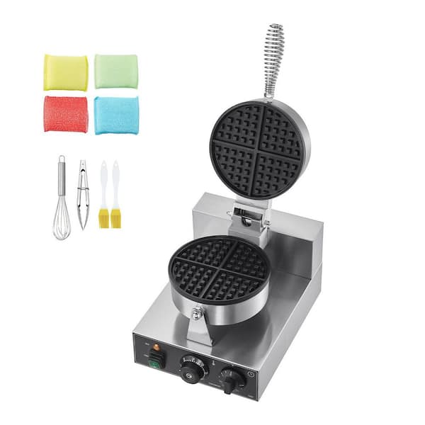 SKYSHALO Round Non-Stick Stainless Steel Belgian Waffle Iron, 1230W Commercial Waffle Maker, Temperature & Time Control, Handle
